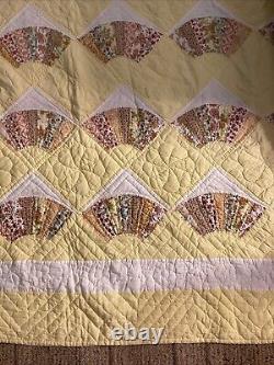 Vintage Handmade Grandmother's Fan Quilt California King 72 X 89 Yellow Sunny