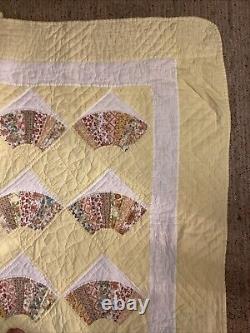 Vintage Handmade Grandmother's Fan Quilt California King 72 X 89 Yellow Sunny