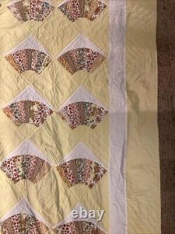 Vintage Handmade Grandmother's Fan Quilt California King 72 X 89 Yellow Sunny