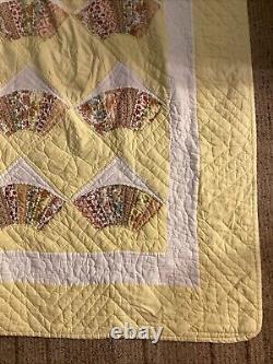 Vintage Handmade Grandmother's Fan Quilt California King 72 X 89 Yellow Sunny