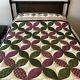 Vintage Handmade Hand Quilted Floral Block Quilt 94.5 X 84.5 Maroon Green