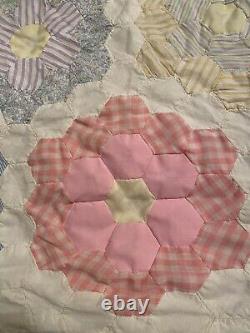 Vintage Handmade Hand Cut, Pieced, Sewn Grandmothers Flower Garden Quilt Top