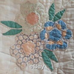 Vintage Handmade Hand Quilted Floral Star Pattern Quilt euc 120 yrs old