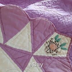 Vintage Handmade Hand Quilted Floral Star Pattern Quilt euc 120 yrs old