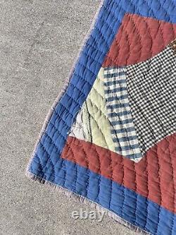 Vintage Handmade Hand Quilted Gorgeous Snowball Quilt 78 x 62 antique