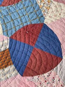 Vintage Handmade Hand Quilted Gorgeous Snowball Quilt 78 x 62 antique