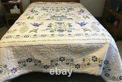 Vintage Handmade Hand Quilted Hand Cross Stitched Quilt Multicolor 86 x 92