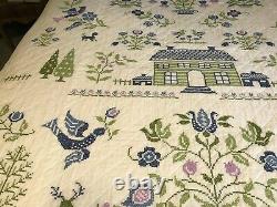 Vintage Handmade Hand Quilted Hand Cross Stitched Quilt Multicolor 86 x 92