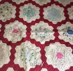 Vintage Handmade Hand Quilted Large Grandmothers Flower Garden Quilt