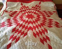 Vintage Handmade Hand Quilted Star Quilt 82x84