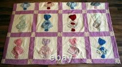 Vintage Handmade Hand Quilted Sunbonnet Sue Pattern Quilt 62 X 78