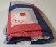 Vintage Handmade Hand Quilted & Tied Log Cabin Quilt /floral/heart 95x 95