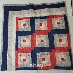 Vintage Handmade Hand Quilted & Tied Log Cabin Quilt /Floral/Heart 95x 95