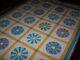 Vintage Handmade Hand Sewn Dresden Plate Quilt Turquoise White Yellow 72 X 90