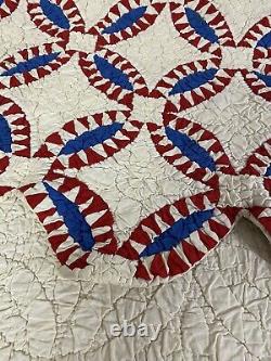 Vintage Handmade Hand Sewn Patriotic Quilt 60x66 Americana Red White and Blue