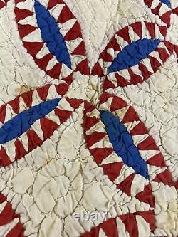 Vintage Handmade Hand Sewn Patriotic Quilt 60x66 Americana Red White and Blue