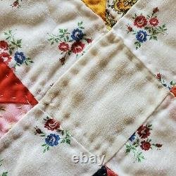 Vintage Handmade Hand Sewn Quilt Multi Color 82x68 Inch
