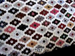 Vintage Handmade Hand Sewn Quilt Top Diamond Pattern Thousands 1 Mini Hexagons