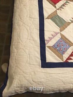 Vintage Handmade Hand Stitched Cathedral Window Quilt 68x85 Twin Antique? Rare