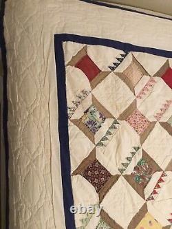 Vintage Handmade Hand Stitched Cathedral Window Quilt 68x85 Twin Antique? Rare