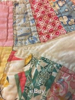 Vintage Handmade Hand Stitched Double Wedding Ring Quilt 76 X 82 Twin Full