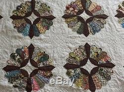 Vintage Handmade Hand Stitched Dresden Plate Quilt Signed King Size