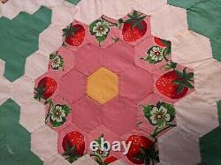 Vintage Handmade, Hand-Stitched Grandmother's Flower Garden Quilt Top, 74 x 93