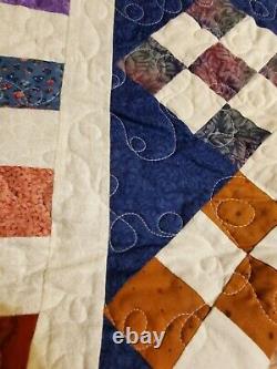 Vintage Handmade Hand Stitched Patchwork Granny Square Quilt 53x70 Twin