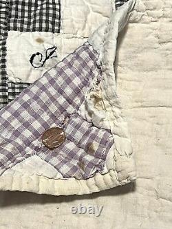Vintage Handmade Hand Stitched Quilt Family Initials Names Heirloom 78 X 64
