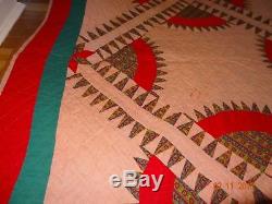 Vintage Handmade Hand Stitched Red New York Beauty Quilt Music Dance 86 x 82