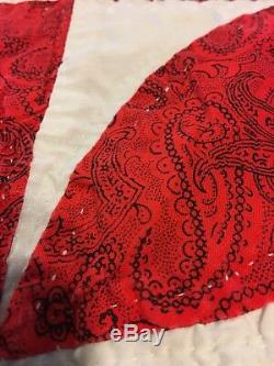 Vintage Handmade Hand quilted Red & White Quilt