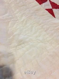 Vintage Handmade Hand quilted Red & White Quilt