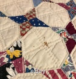 Vintage Handmade Hand stitched Quilt Pontiac Star Quilt Pattern 65 x 77