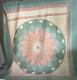 Vintage Handmade Handstitched Sunburst Quilt In Peach And Teal King Size 102x90