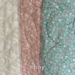 Vintage Handmade Handstitched Sunburst Quilt in Peach and Teal King Size 102x90