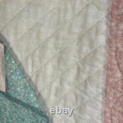 Vintage Handmade Handstitched Sunburst Quilt in Peach and Teal King Size 102x90