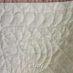 Vintage Handmade Handstitched Sunburst Quilt in Peach and Teal King Size 102x90