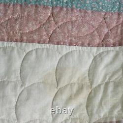 Vintage Handmade Handstitched Sunburst Quilt in Peach and Teal King Size 102x90