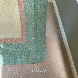 Vintage Handmade Handstitched Sunburst Quilt in Peach and Teal King Size 102x90