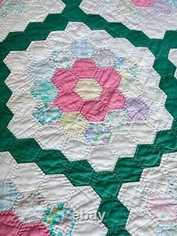 Vintage Handmade Hexagonal Pieced Patchwork Quilt A524