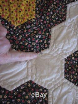 Vintage Handmade Hexie Grandmothers Flower Garden Patchwork Quilt 79 X 82
