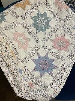 Vintage Handmade Large Star Quilt 82 x 86 Pastel colors