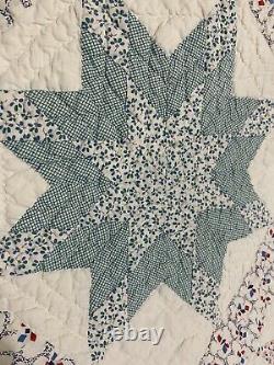 Vintage Handmade Large Star Quilt 82 x 86 Pastel colors