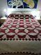 Vintage Handmade Log Cabin Pineapple Red & White Color Quilt Size 92 X 99