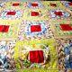 Vintage Handmade Log Cabin Quilt 82×65 Red And Yellow