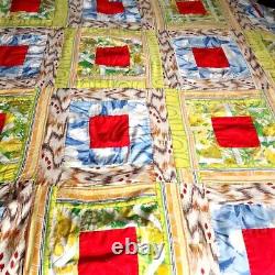 Vintage Handmade Log Cabin Quilt 82×65 Red and Yellow