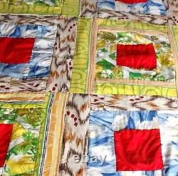Vintage Handmade Log Cabin Quilt 82×65 Red and Yellow