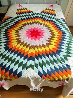 Vintage Handmade Lone Star Patchwork Quilt 89 x 98 A265