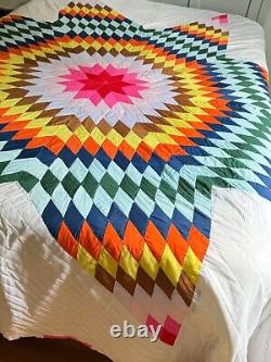 Vintage Handmade Lone Star Patchwork Quilt 89 x 98 A265