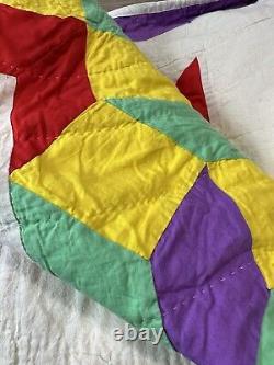 Vintage Handmade Lone Star Quilt 78 X 72 Colorful Off White Yellow Purple